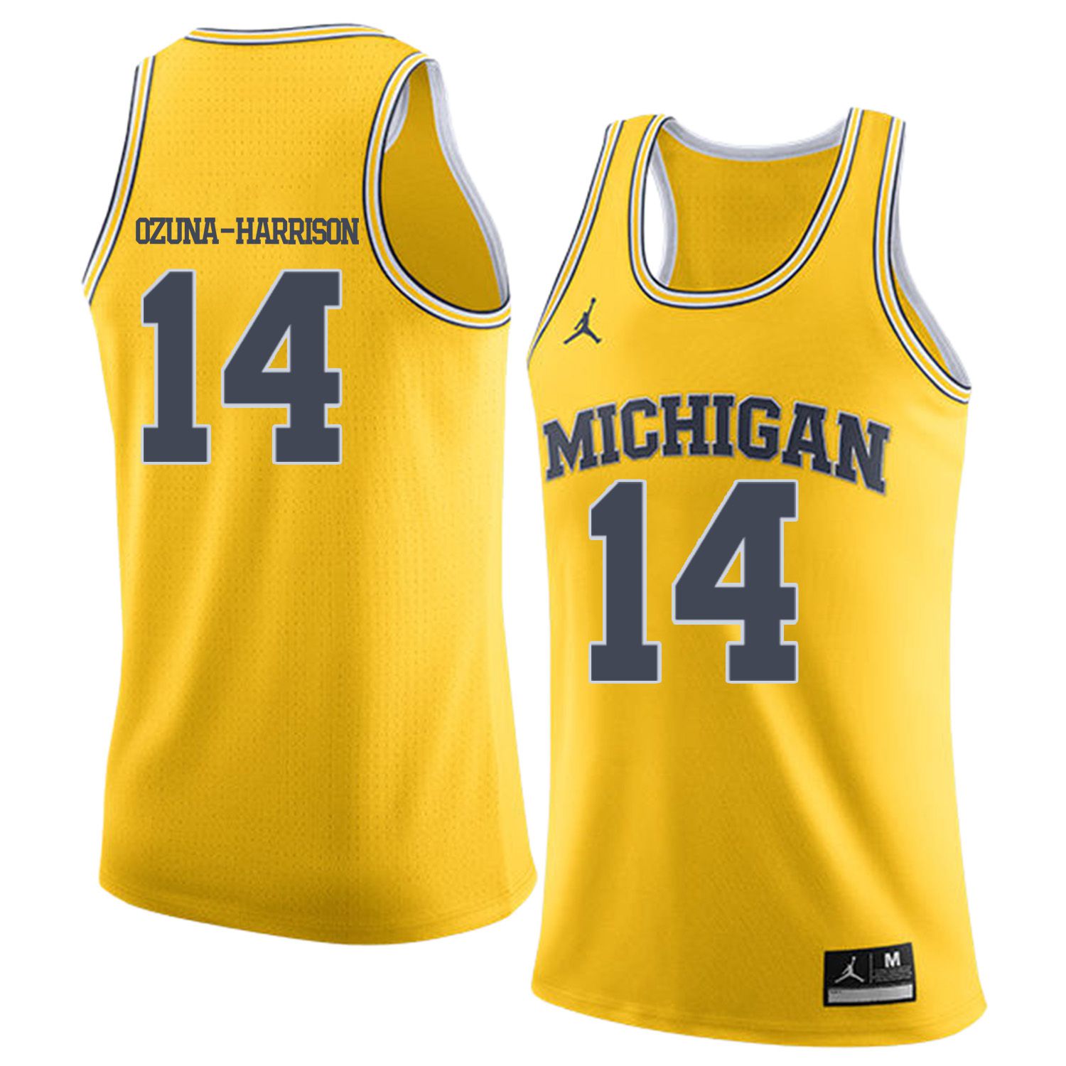 Men Jordan University of Michigan Basketball Yellow #14 Ozuna-Harrison Customized NCAA Jerseys